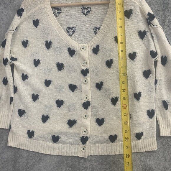 Moth Sweater Womens XS Heart Intarsia Cardigan Alpaca Blend Cream Black Knit - Picture 2 of 10